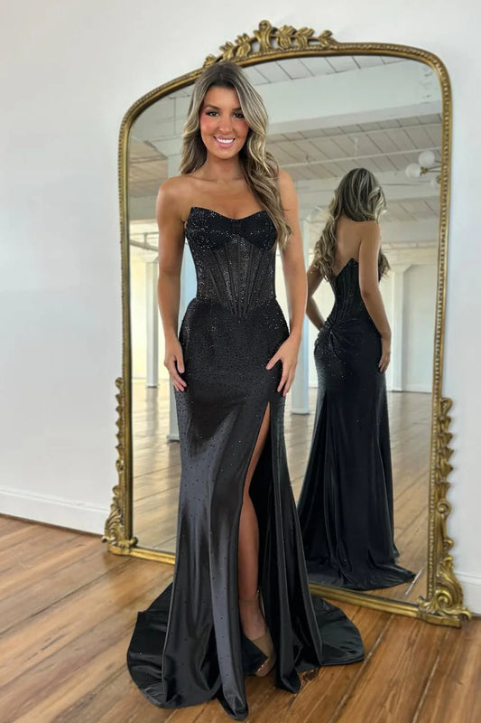 Glamorous Mermaid Sweetheart Beaded Black Floor-Length Prom Dress