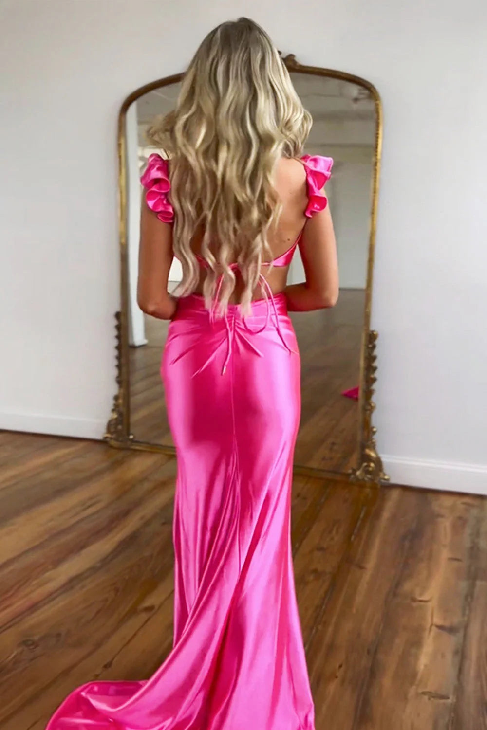 Glamorous Mermaid Sweetheart Cutout Hot Pink Floor-Length Prom Dress