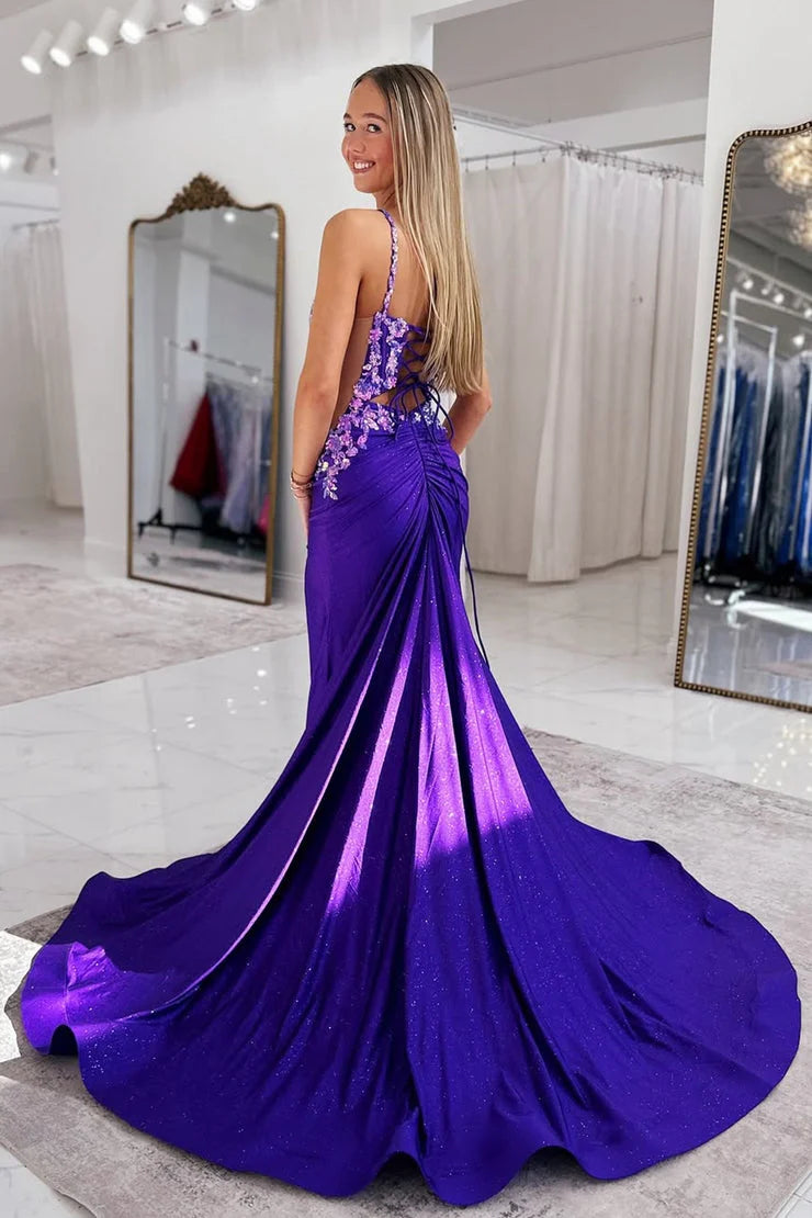 Glamorous Mermaid Sweetheart Sequin Purple Floor-Length Prom Dress