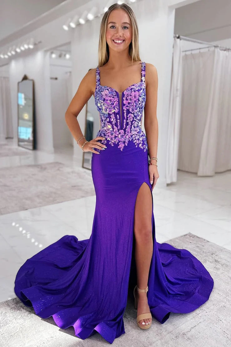 Glamorous Mermaid Sweetheart Sequin Purple Floor-Length Prom Dress