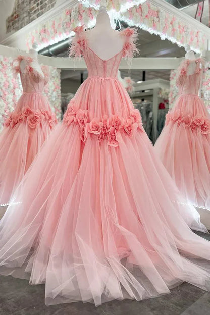 Glamorous Sweetheart Floral Pink Floor-Length Wedding Dress
