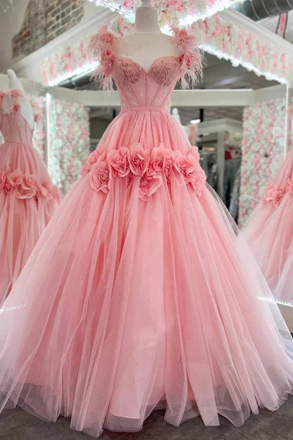 Glamorous Sweetheart Floral Pink Floor-Length Wedding Dress
