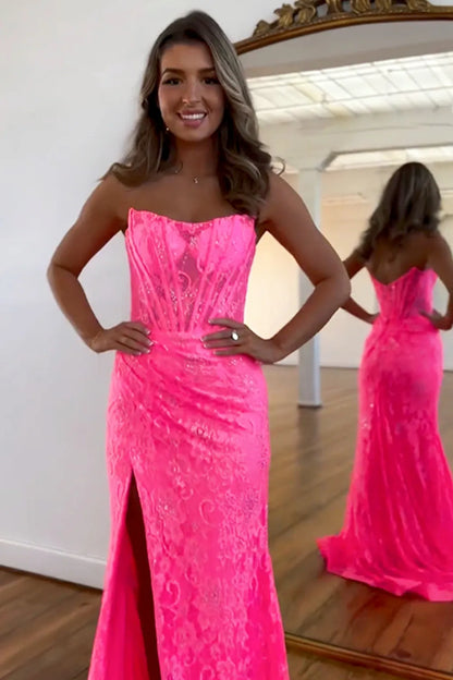 AerbaDress Prom Dress Mermaid Strapless Sweep Train Glitter With Slit