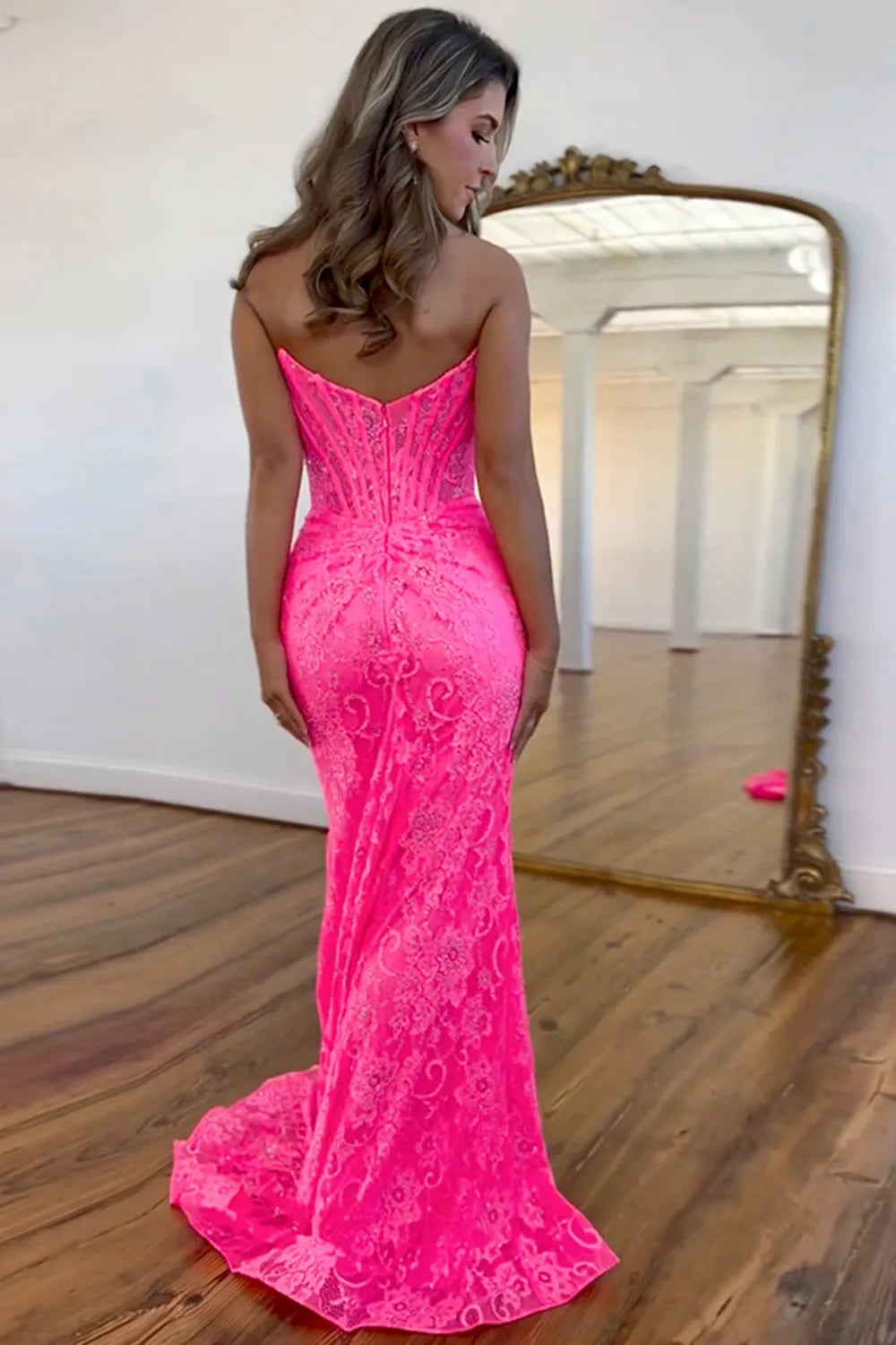 AerbaDress Prom Dress Mermaid Strapless Sweep Train Glitter With Slit