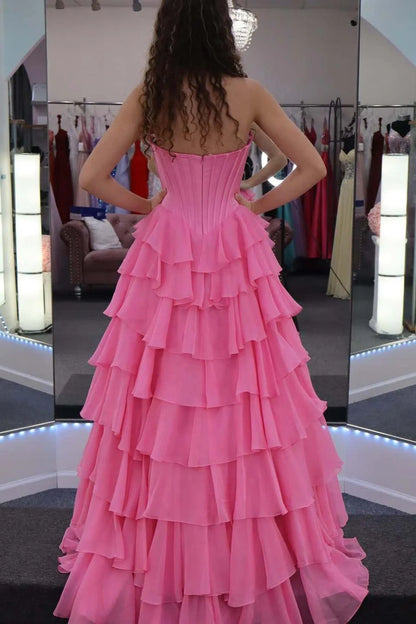 Gorgeous Mermaid Sweetheart Strapless Ruffled Pink Floor-Length Prom Dress