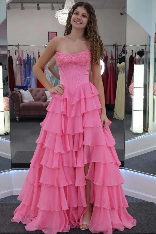 Gorgeous Mermaid Sweetheart Strapless Ruffled Pink Floor-Length Prom Dress