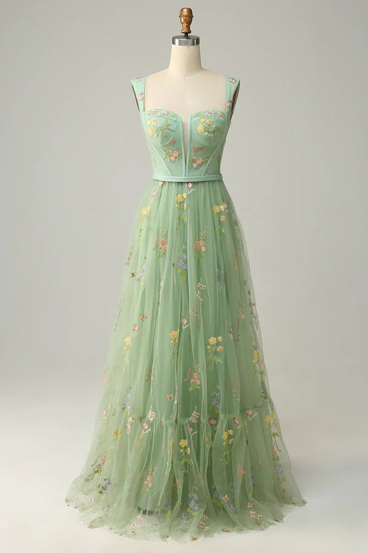 AerbaDress  A-Line Long Prom Dress With Embroidery