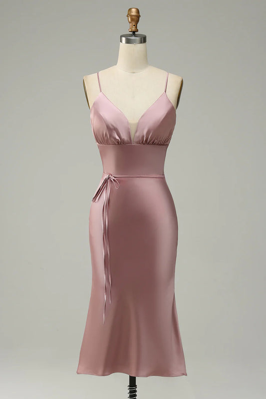 AerbaDress Spaghetti Straps Satin Wedding Guest Dress