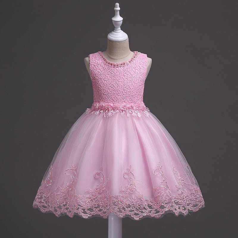 AERBA DRESS Wedding Flower Girl Dress Party dresses for New Year Baby Girls Sleeveless Pearl Princess Wedding Dress Princess dress