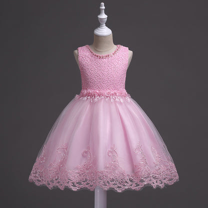 AERBA DRESS Wedding Flower Girl Dress Party dresses for New Year Baby Girls Sleeveless Pearl Princess Wedding Dress Princess dress