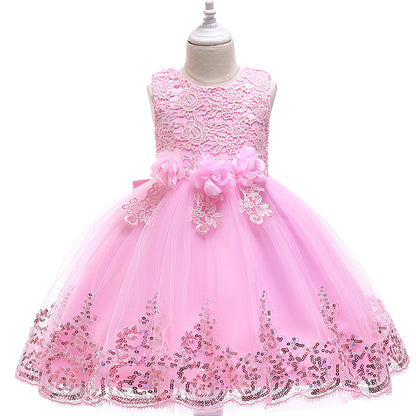 AERBA DRESS Wedding Flower Girl Dress Girl Summer Lace Princess Dress Children Kids Birthday Party Dress