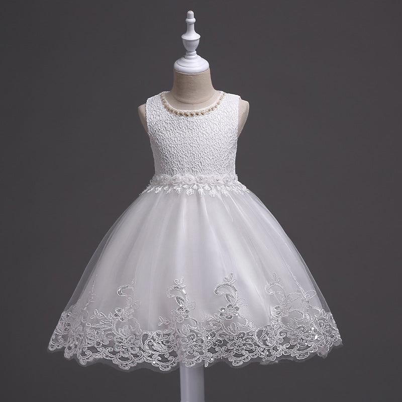 AERBA DRESS Wedding Flower Girl Dress Party dresses for New Year Baby Girls Sleeveless Pearl Princess Wedding Dress Princess dress