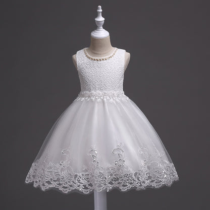 AERBA DRESS Wedding Flower Girl Dress Party dresses for New Year Baby Girls Sleeveless Pearl Princess Wedding Dress Princess dress