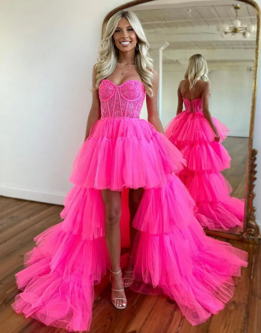 AerbaDress High Low Sweetheart Tiered Prom Dress