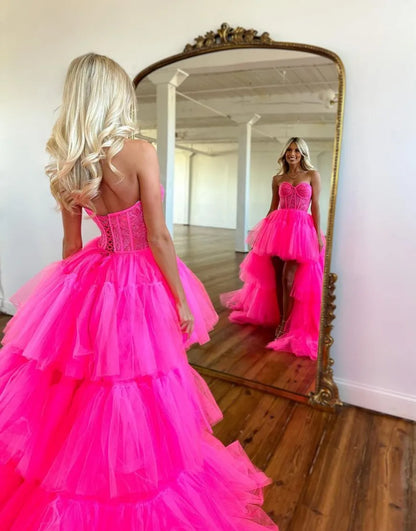 AerbaDress High Low Sweetheart Tiered Prom Dress