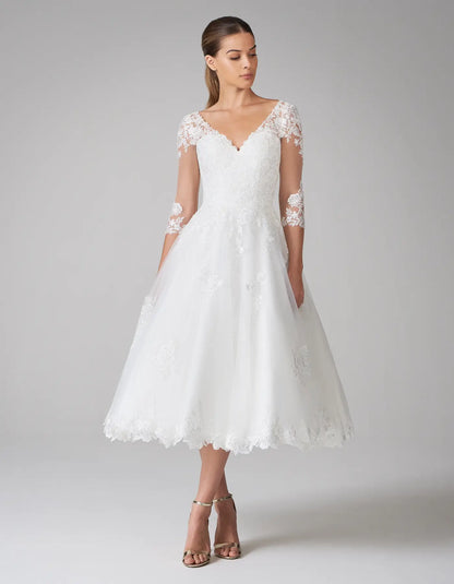 AerbaDress a modern tea length dress with sleeves Wedding Dresses