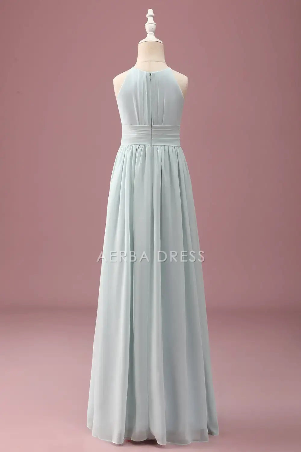 Junior Bridesmaid Dress A-Line Halter Sleeveless Pleated Elegant Simple Long Girl Formal Dress