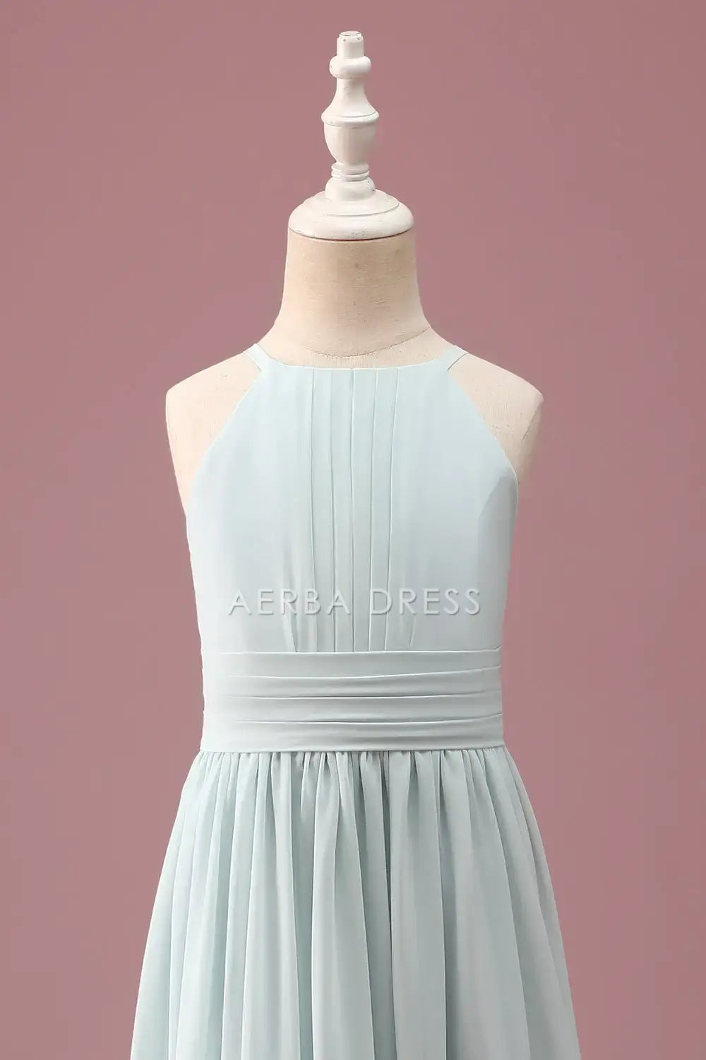 Junior Bridesmaid Dress A-Line Halter Sleeveless Pleated Elegant Simple Long Girl Formal Dress