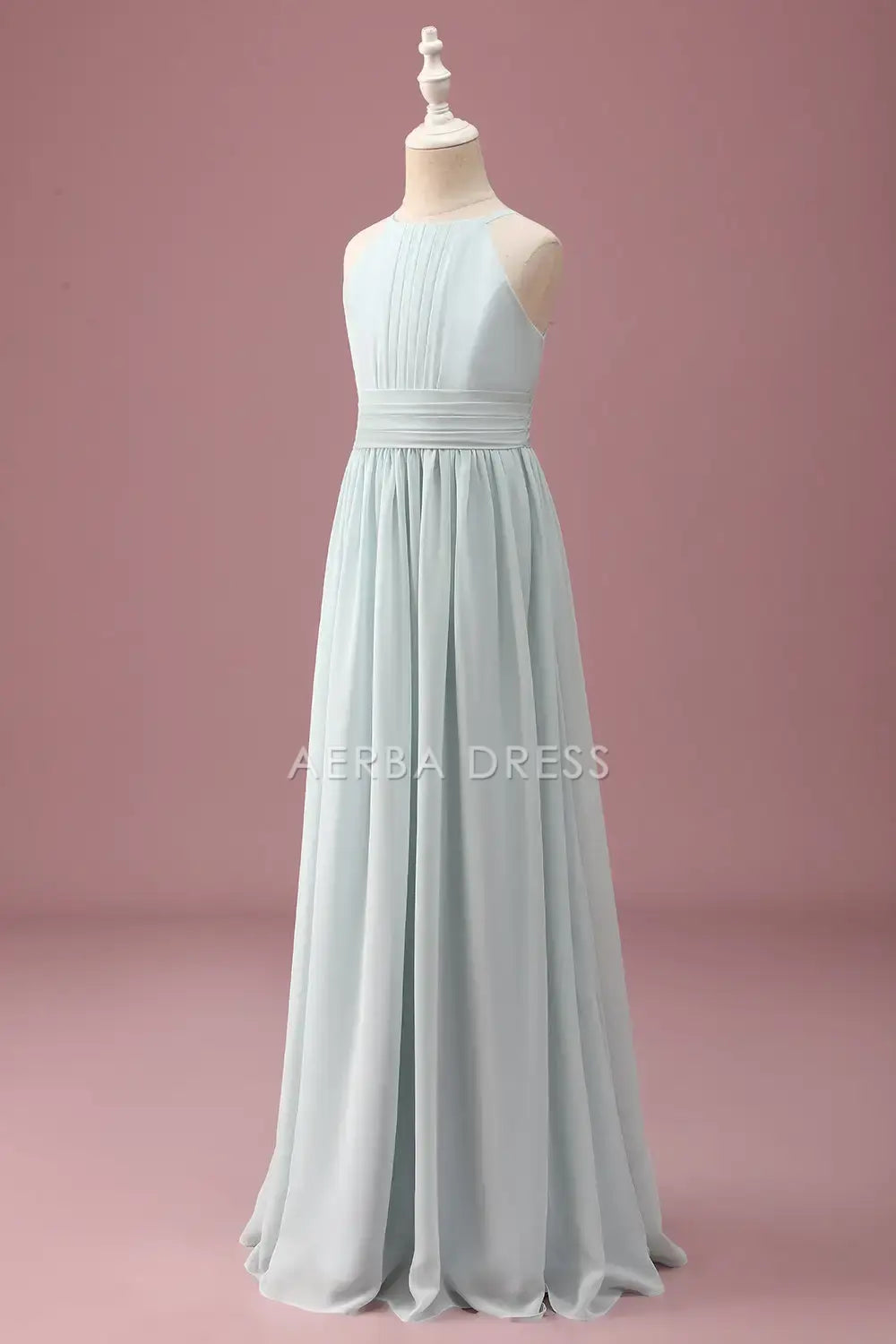 Junior Bridesmaid Dress A-Line Halter Sleeveless Pleated Elegant Simple Long Girl Formal Dress
