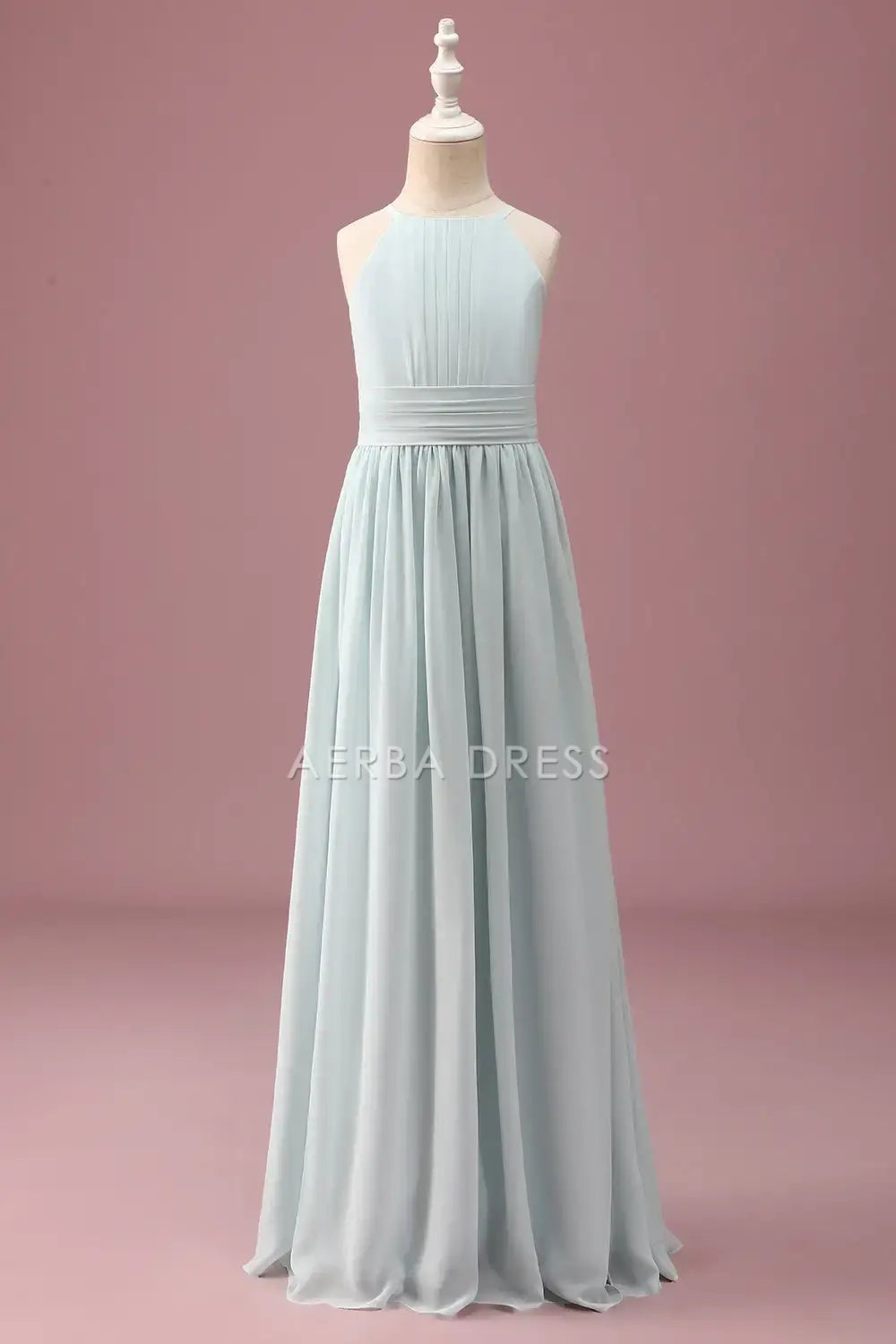 Junior Bridesmaid Dress A-Line Halter Sleeveless Pleated Elegant Simple Long Girl Formal Dress