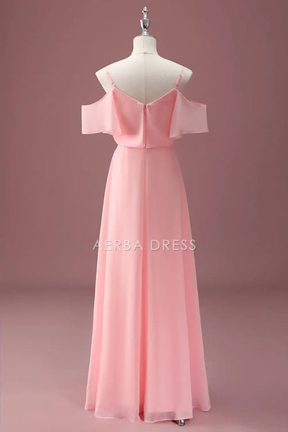 Junior Bridesmaid Dress A Line Cold Shoulder Spaghetti Strap Ruched Elegant Long Girl Formal Dress