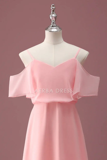 Junior Bridesmaid Dress A Line Cold Shoulder Spaghetti Strap Ruched Elegant Long Girl Formal Dress