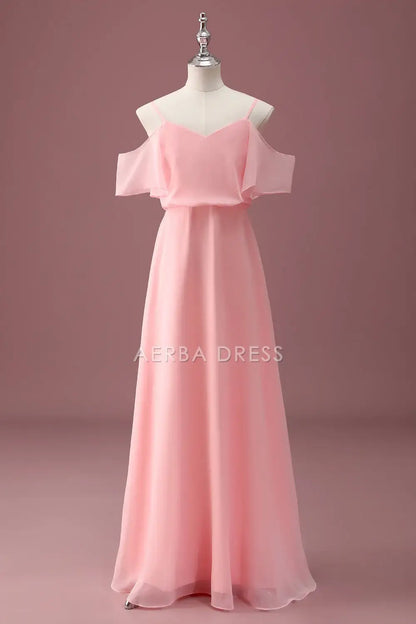 Junior Bridesmaid Dress A Line Cold Shoulder Spaghetti Strap Ruched Elegant Long Girl Formal Dress