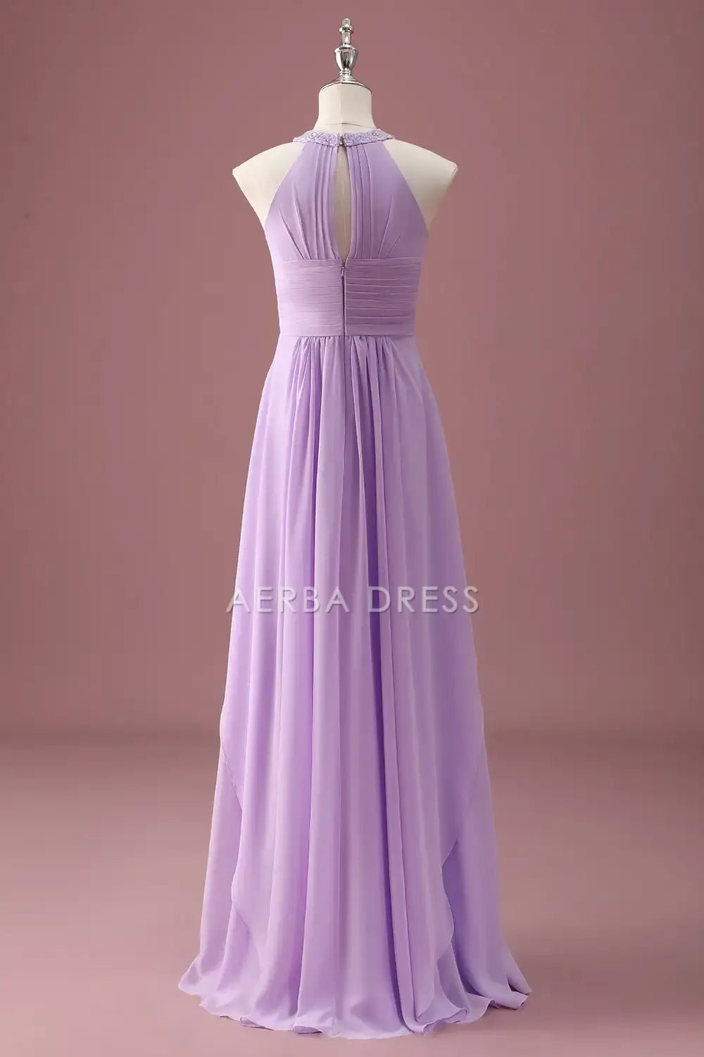 Junior Bridesmaid Dress A Line Halter Sleeveless Beaded Keyhole Pleated Exquisite Long Girl Formal Dress