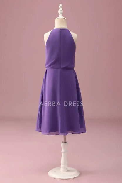 Junior Bridesmaid Dress A Line Halter Sleeveless Keyhole With Belt Elegant Retro Girl Formal Dress