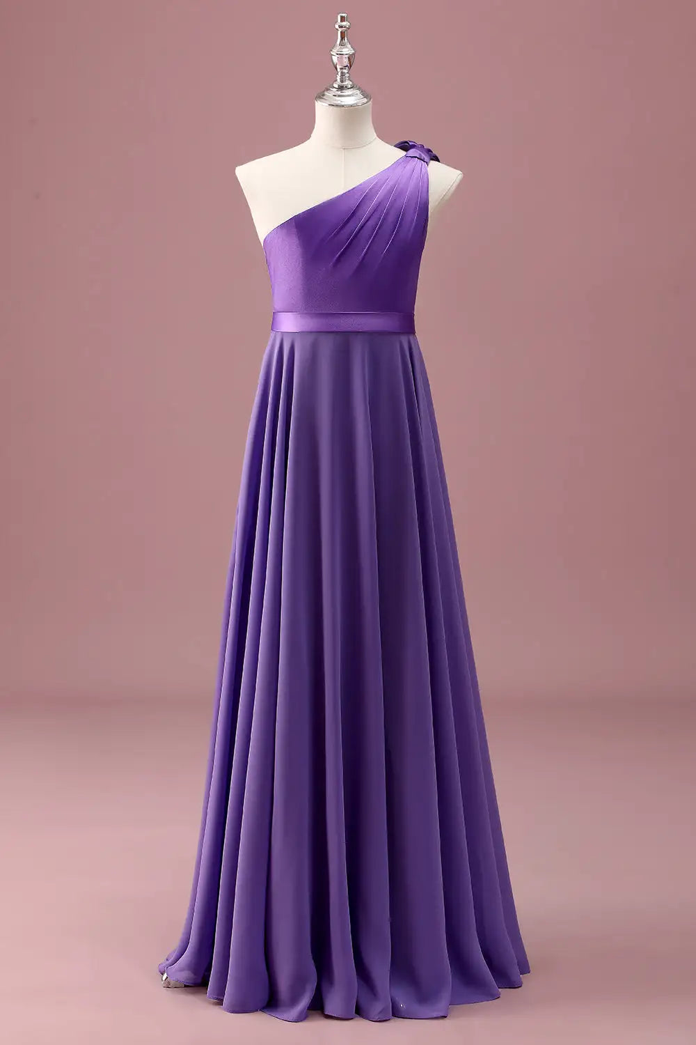 Junior Bridesmaid Dress A Line One Shoulder Sleeveless Pleated Exquisite Long Girl Formal Dress