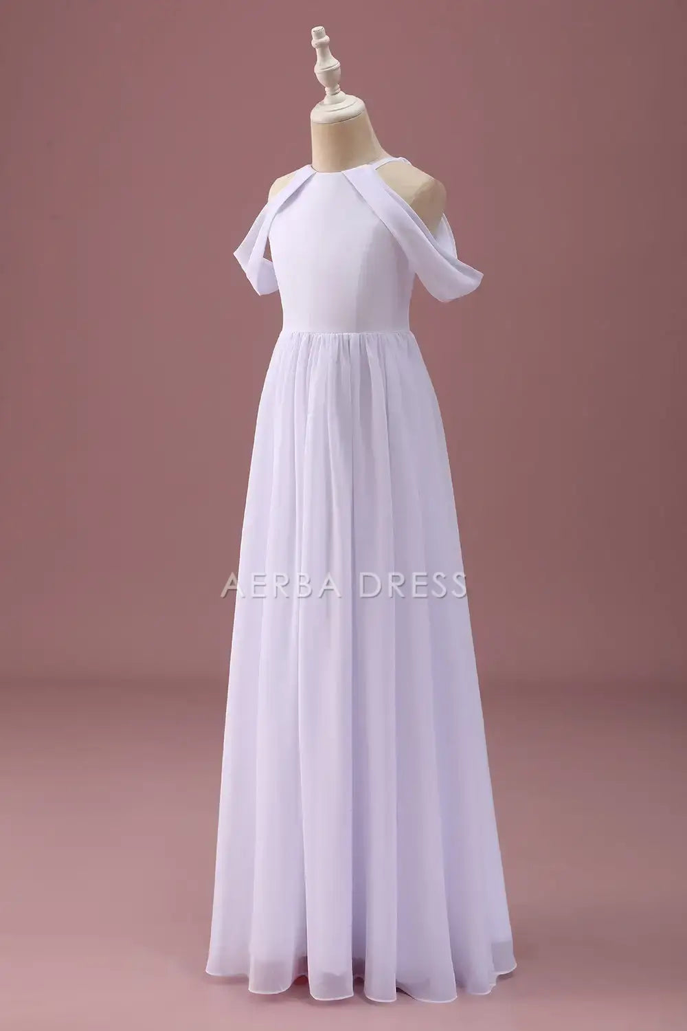 Junior Bridesmaid Dress A Line Round Neck Off The Shoulder Ruched Elegant Simple Long Girl Formal Dress