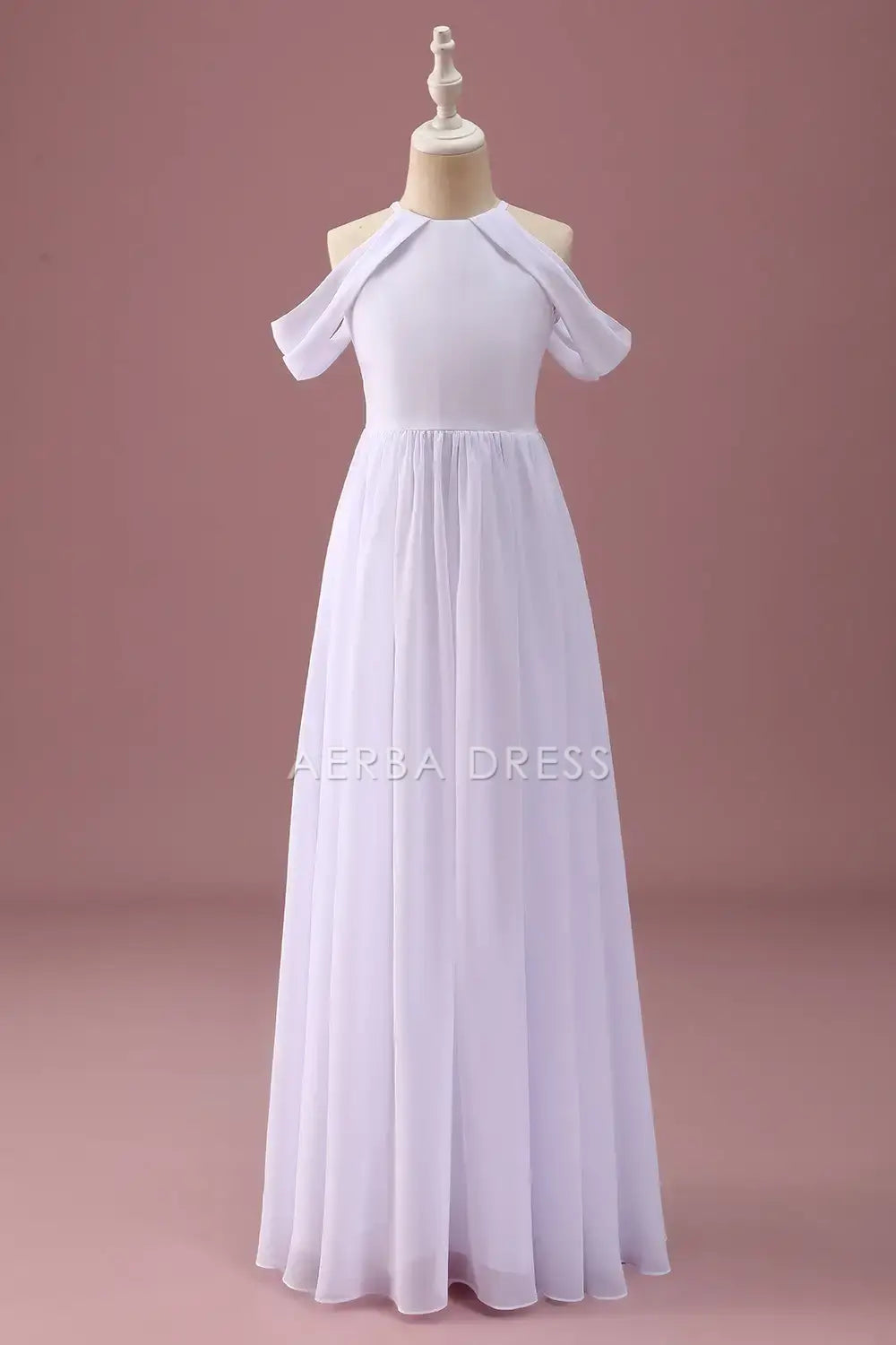 Junior Bridesmaid Dress A Line Round Neck Off The Shoulder Ruched Elegant Simple Long Girl Formal Dress