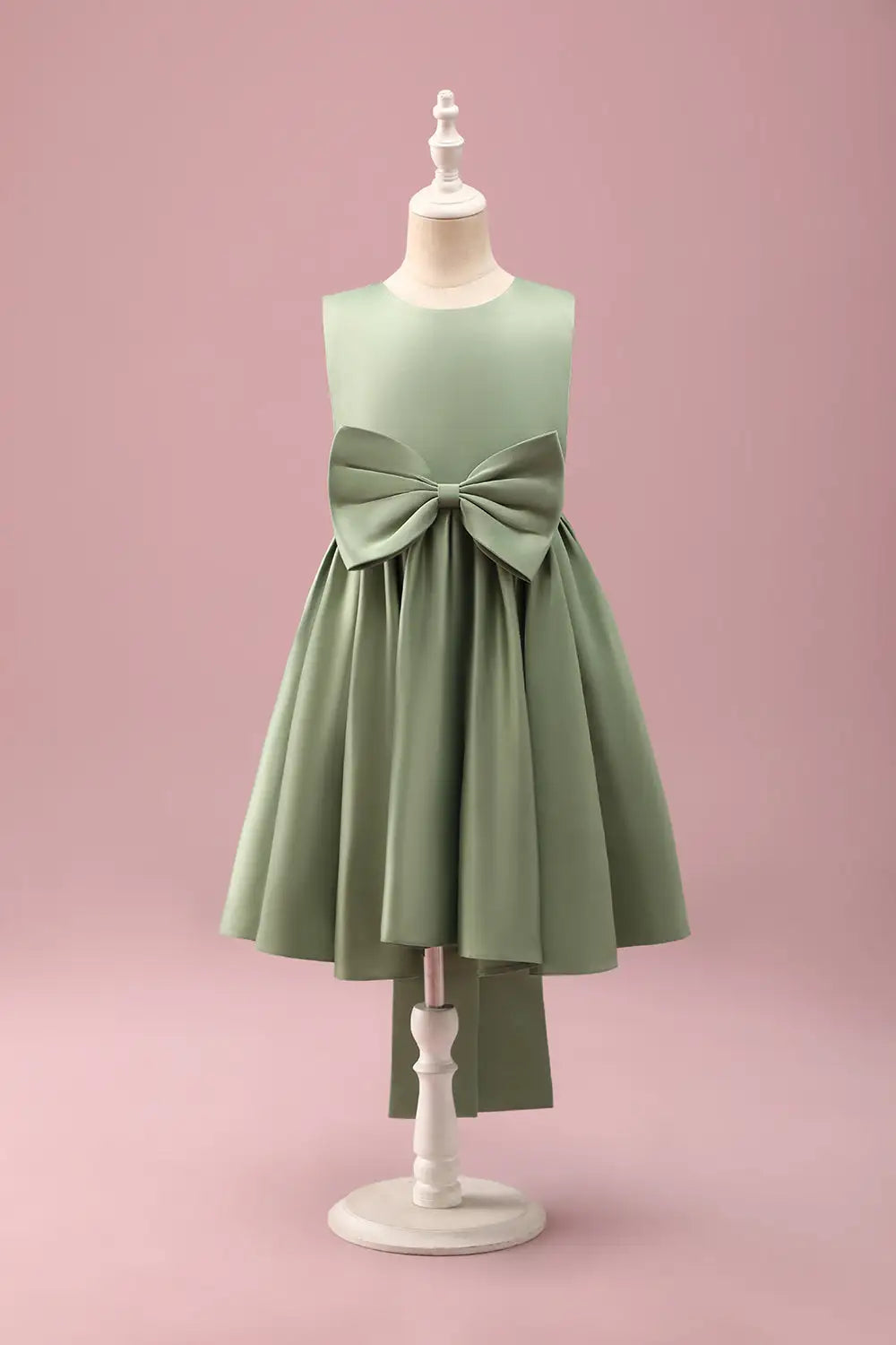 Junior Bridesmaid Dress A Line Round Neck Sleeveless Ruched Bow Exquisite Cute Girl Formal Dress