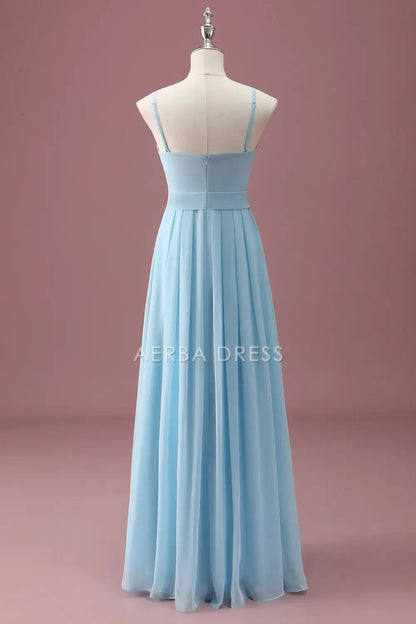 Junior Bridesmaid Dress A Line Spaghetti Straps Sleeveless Ruffles Fashion Long Girl Formal Dress