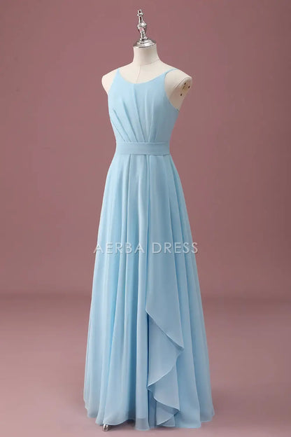 Junior Bridesmaid Dress A Line Spaghetti Straps Sleeveless Ruffles Fashion Long Girl Formal Dress