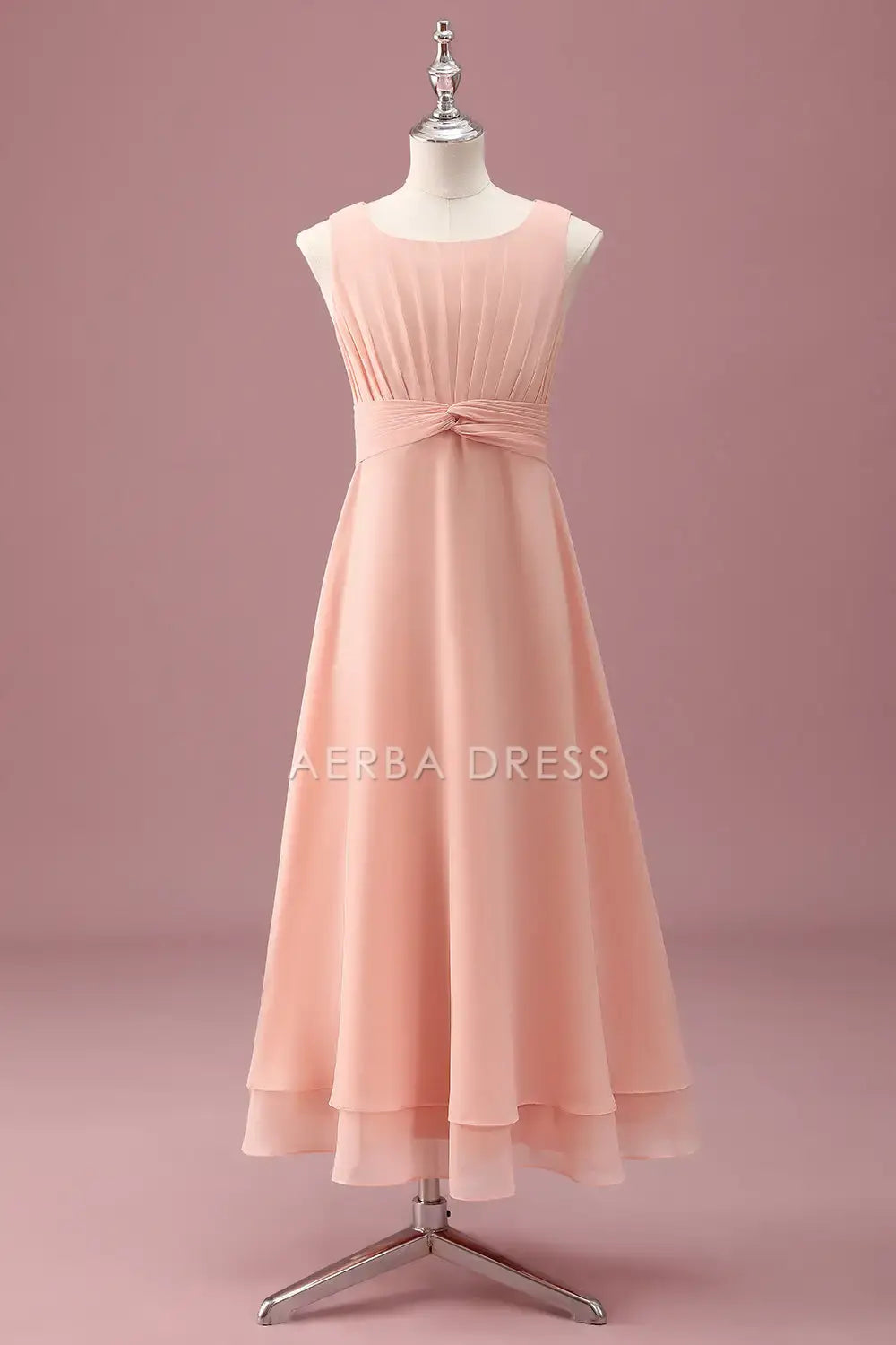 Junior Bridesmaid Dress A Line Square Neck Sleeveless Pleated Double-Layer Hemline Exquisite Girl Formal Dress