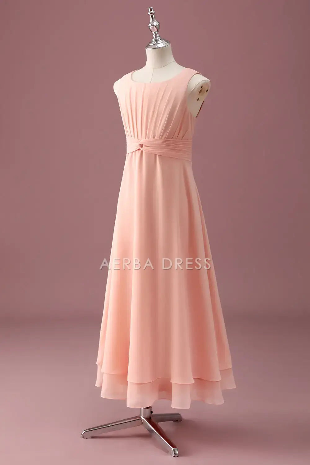 Junior Bridesmaid Dress A Line Square Neck Sleeveless Pleated Double-Layer Hemline Exquisite Girl Formal Dress
