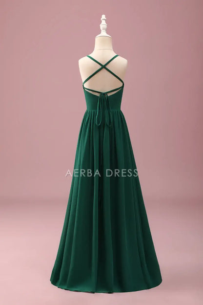 Junior Bridesmaid Dress A-Line Spaghetti Straps Backless Ruched Elegant Simple Girl Formal Dress