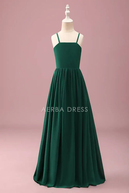 Junior Bridesmaid Dress A-Line Spaghetti Straps Backless Ruched Elegant Simple Girl Formal Dress