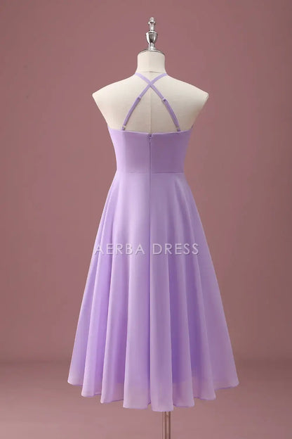 Junior Bridesmaid Dress A Line Halter Sleeveless Ruched Elegant Simple Girl Formal Dress