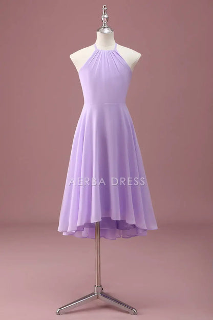 Junior Bridesmaid Dress A Line Halter Sleeveless Ruched Elegant Simple Girl Formal Dress