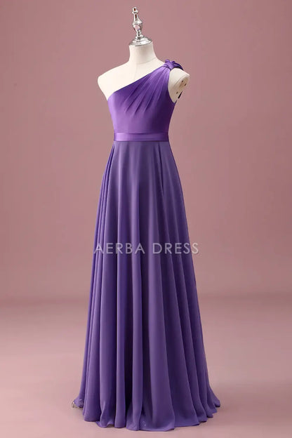 Junior Bridesmaid Dress A Line One Shoulder Sleeveless Pleated Exquisite Long Girl Formal Dress