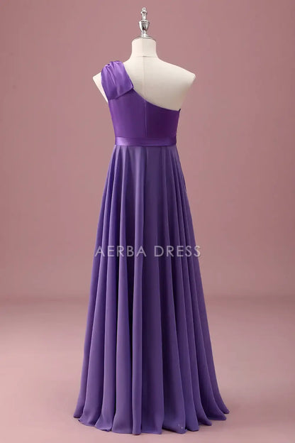 Junior Bridesmaid Dress A Line One Shoulder Sleeveless Pleated Exquisite Long Girl Formal Dress