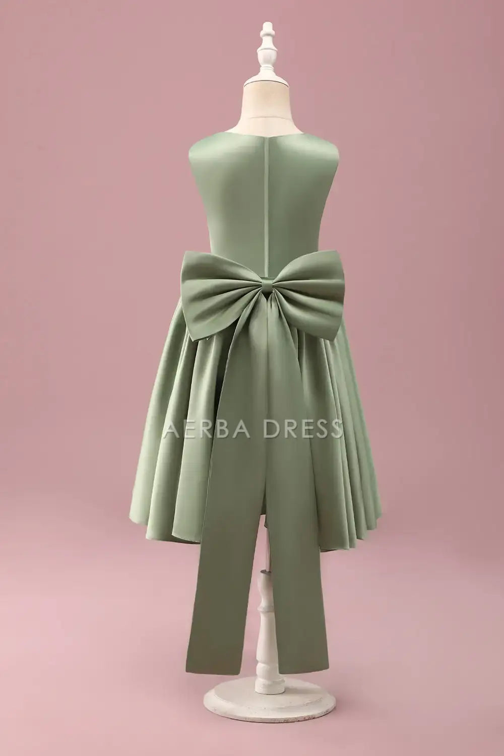Junior Bridesmaid Dress A Line Round Neck Sleeveless Ruched Bow Exquisite Cute Girl Formal Dress