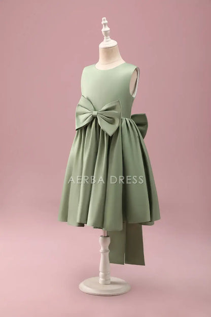 Junior Bridesmaid Dress A Line Round Neck Sleeveless Ruched Bow Exquisite Cute Girl Formal Dress