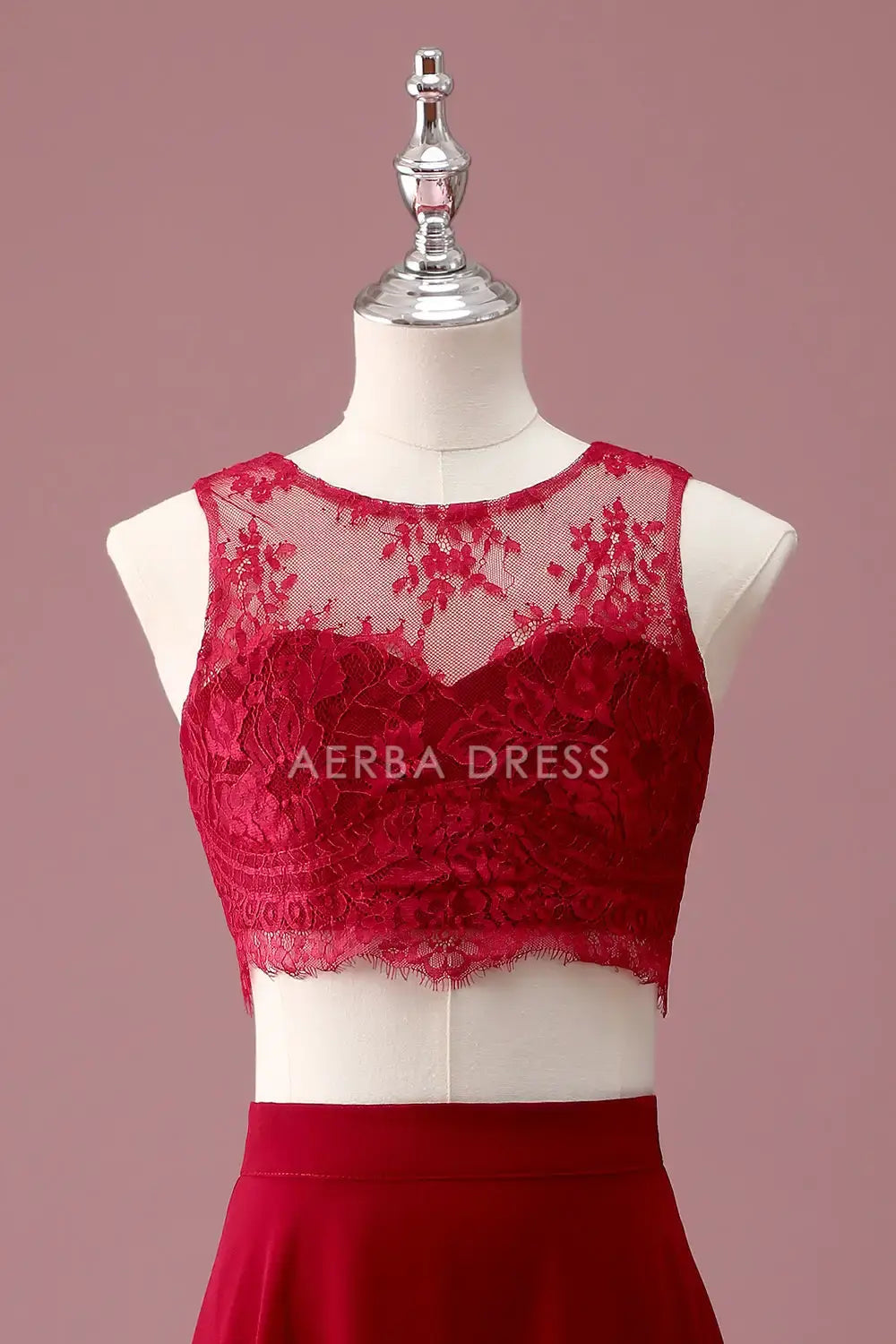 Junior Bridesmaid Dress A Line Round Neck Two Piece Set Lace Crop Top Fashion Long Girl Formal Dress