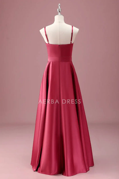 Junior Bridesmaid Dress A Line Spaghetti Straps Ruched Bow Lace up Elegant Girl Formal Dress