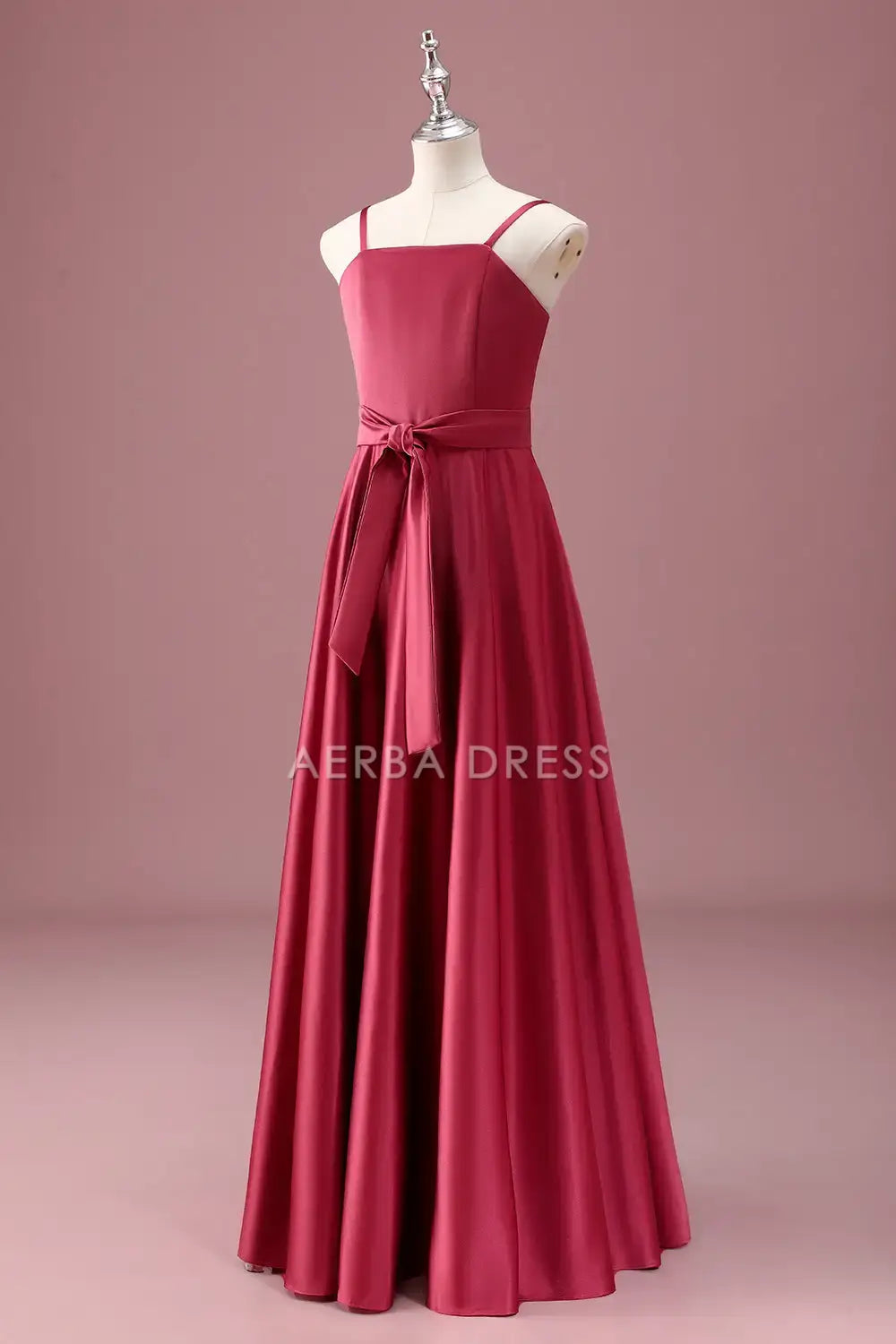 Junior Bridesmaid Dress A Line Spaghetti Straps Ruched Bow Lace up Elegant Girl Formal Dress