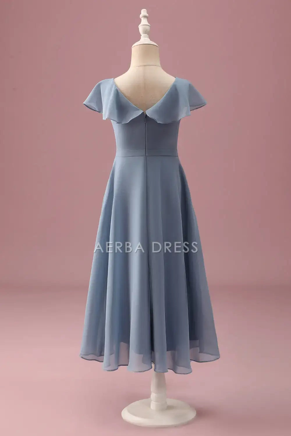 Junior Bridesmaid Dress  A Line V Neck Flutter Sleeves Wrap Ruched Exquisite Cute Short Girl Formal Dress