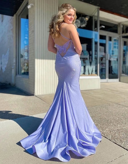 AerbaDress Prom Dress Spaghetti Straps Long With Butterfly Back